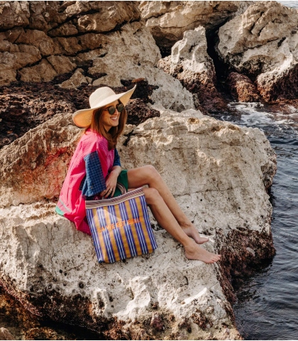 Kaftan indien court fuchsia et bleu marine