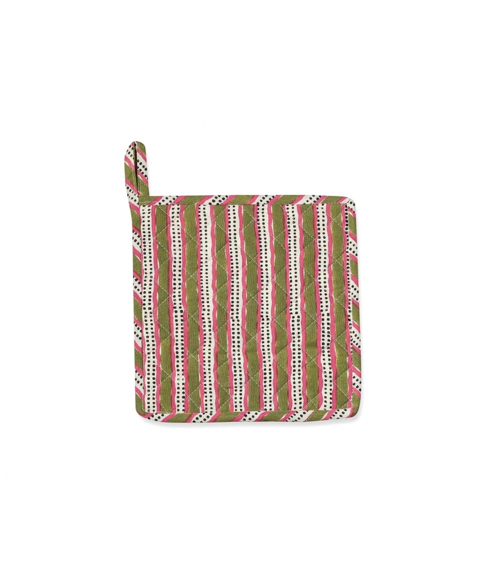 Printed hot plat holder 8x8 inches Stripe sage green Jamini