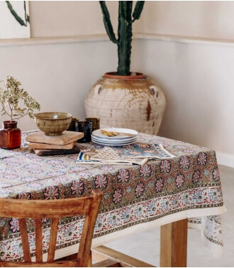 Indian rectangular table cloth - Louise sage green