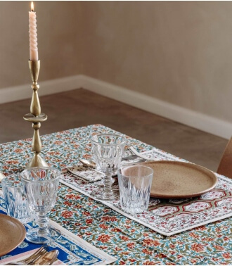 Floral rectangular table cloth - Reema olive