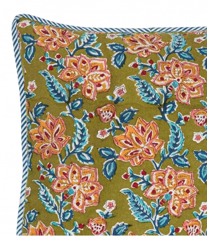 Coussin fleuri - vert kaki