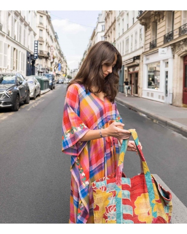 Embroidered long cotton kaftan