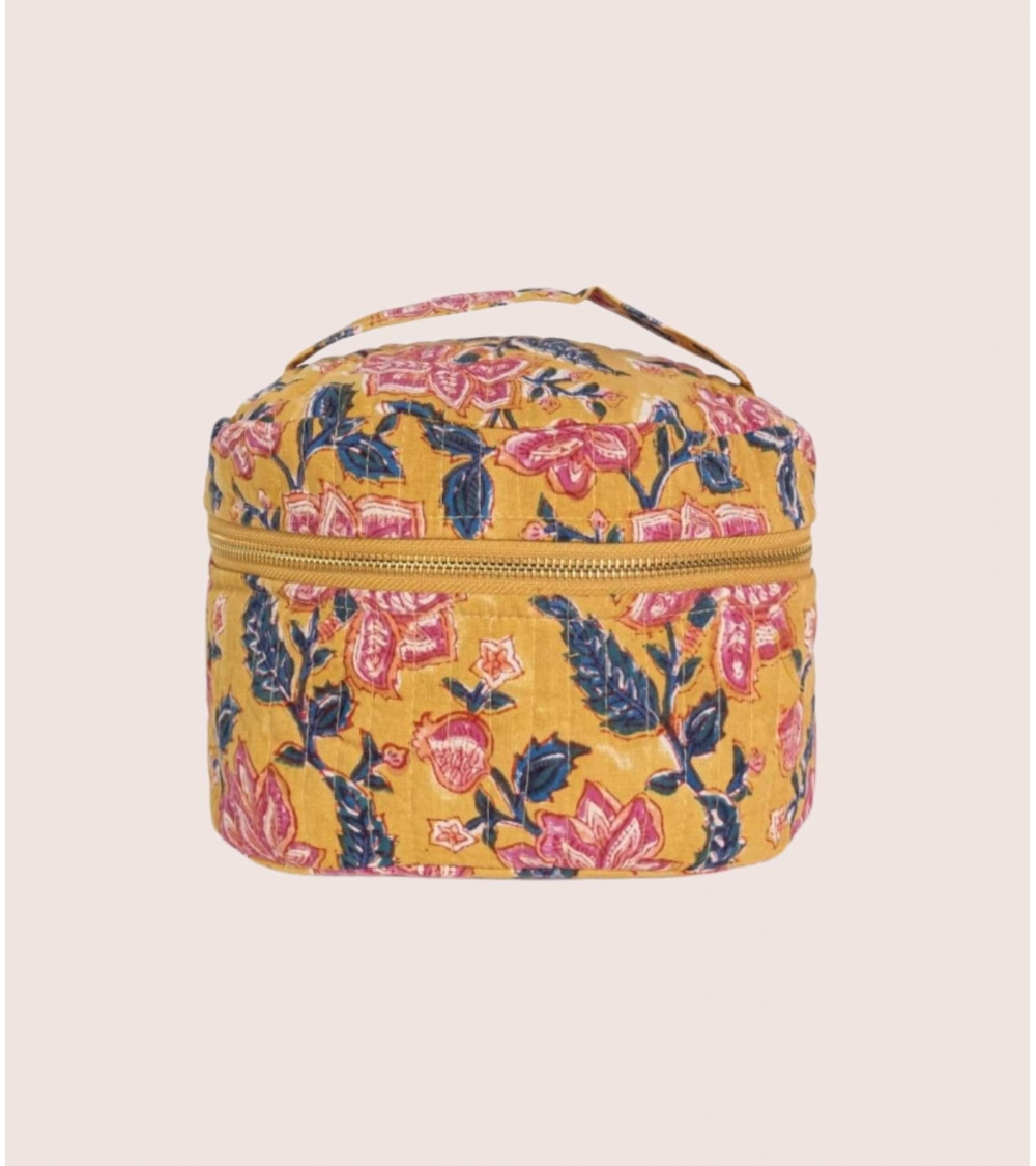 Vanity/trousse De Beauté 'Entrelacs Fleuri' - Tissu Imprimé Indien - Dimensions 22x16x10 Cm - Polyester - Pratique Et Féminine