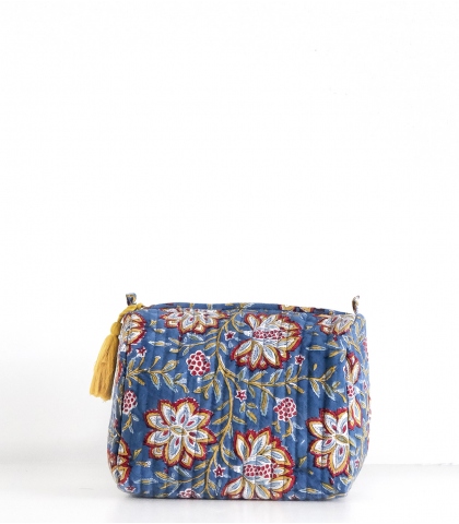 Midnight blue printed toilet pouch in cotton