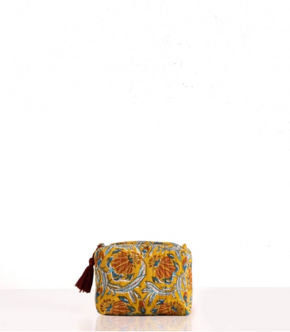 Trousse de maquillage jaune moutarde