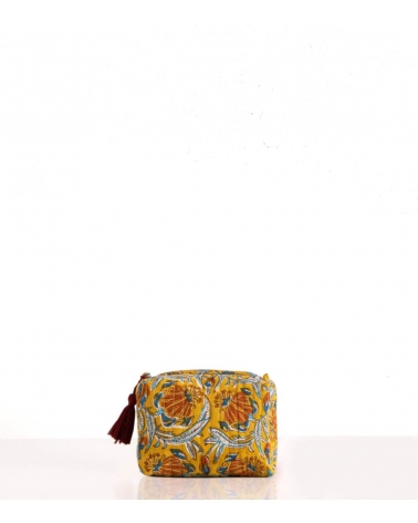 Trousse de maquillage jaune moutarde