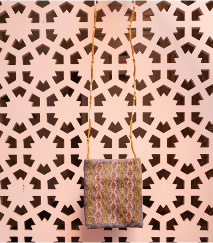 Hand embroidered cotton pouch