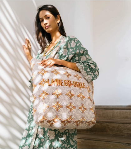Cabas indien en coton - rose
