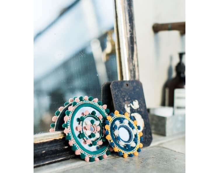 Miroir rose et vert 12 cm