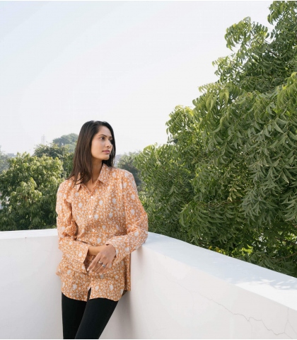 Printed cotton shirt - tan