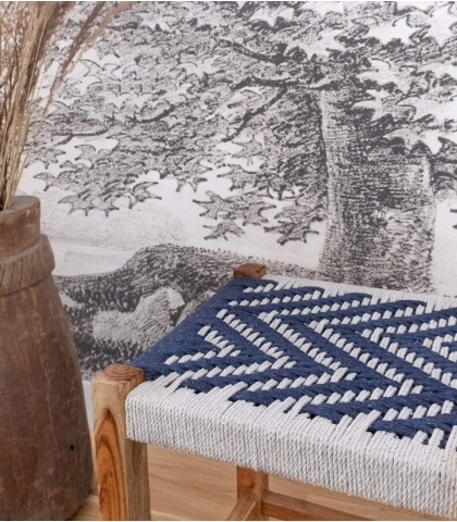blue indian stool with cotton rope