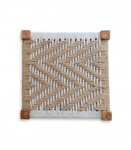 Traditional Indian stool in offwhite & beige crafted in India