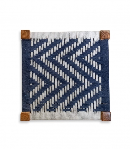 Mango wood and hand woven cotton traditional Indian stool