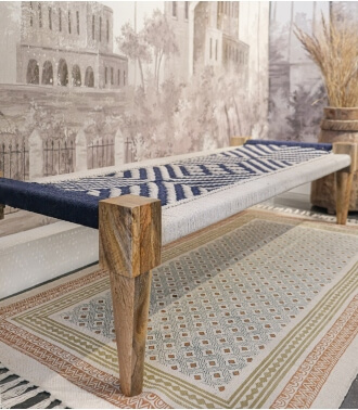 Indian daybed 59x24x18 inches - blue & offwhite