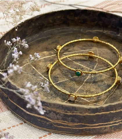 Bracelets quartz rose et onyx vert