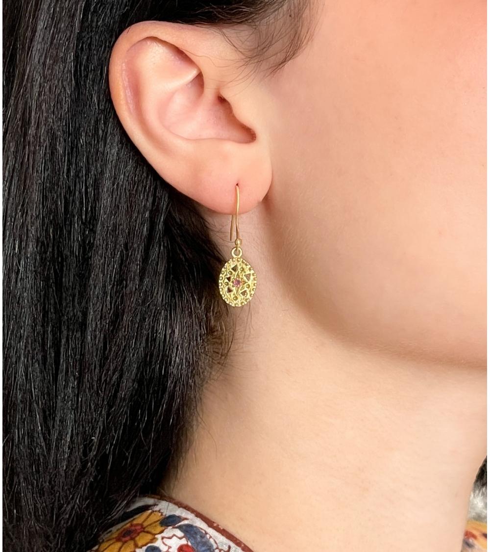 Indian gold plated earrings with ruby