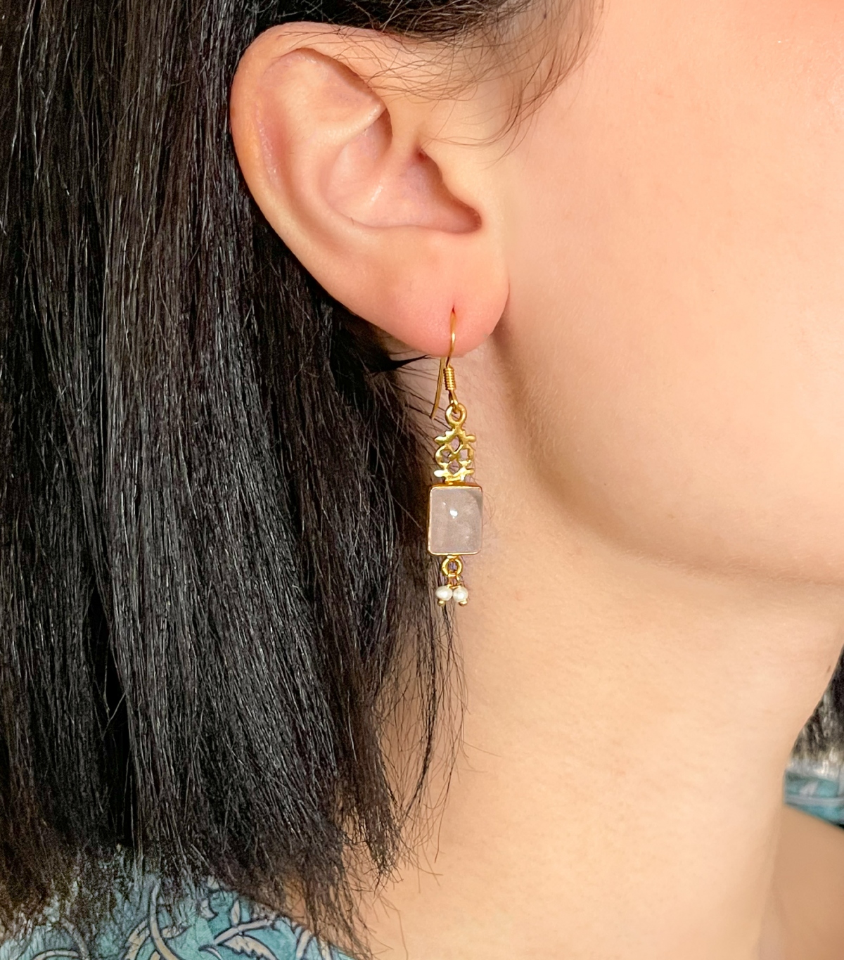 Pink quartz indian earrings