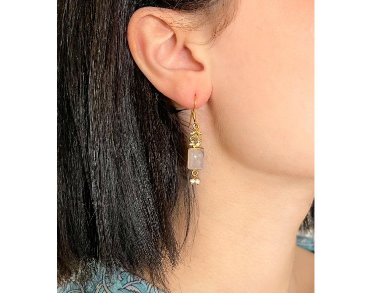 Pink quartz indian earrings