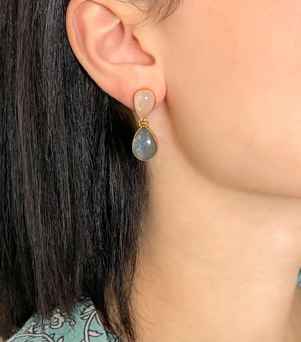 Boucles d'oreilles indiennes quartz rose