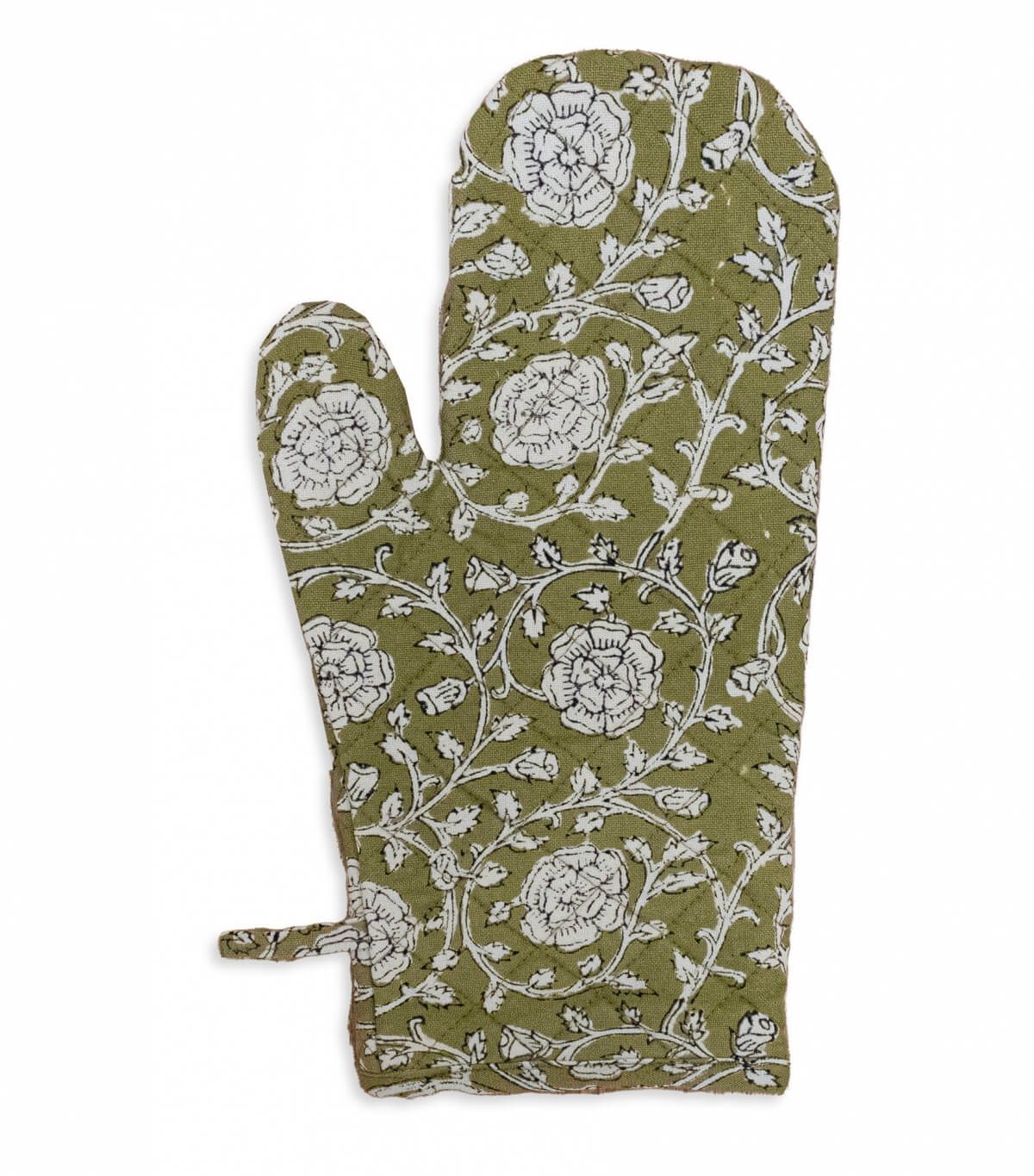 Hand printed kitchen glove 6x13 inches - olive
