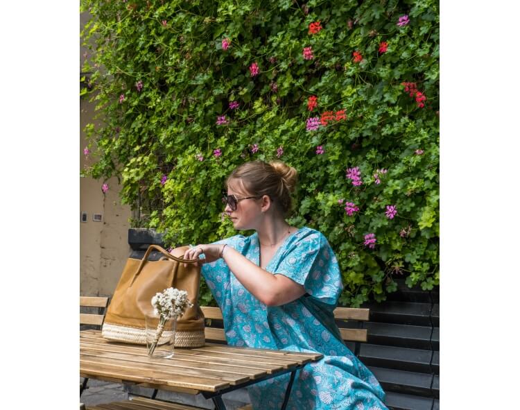 Cotton beach dress in turquoise