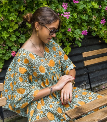 Cotton beach dress in turquoise Genda