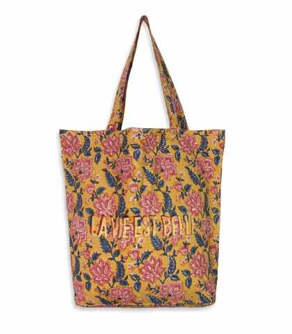 Cotton shopping bag 16x18x5 inches - multi yellow