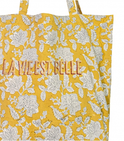 Cotton shopping bag 16x18x5 inches - yellow
