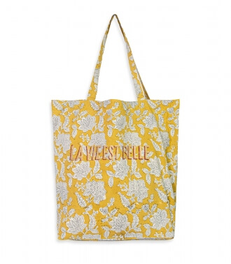 Boho chic indian tote bag in yellow cotton