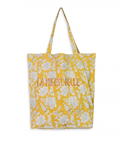 Boho chic indian tote bag in yellow cotton