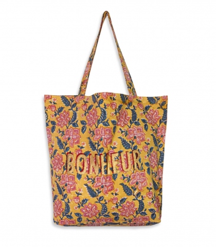 Cabas indien en coton 41x46x13 cm - jaune multi