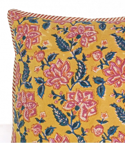 Rang - housse de coussin jaune imprimée à la main