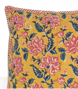 Hand-printed cushion cover in yellow cotton - Rang