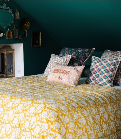Couette indienne et coussins boho chic imprimés à la main - Jamini