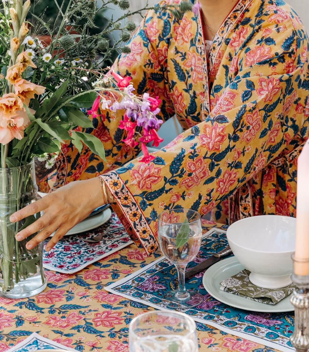Boho chic kimono and hand made table linen - Jamini