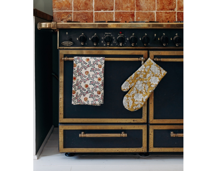 Hand printed floral kitchen towel - Jamini