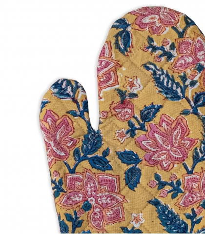 Hand printed kitchen glove 6x13 inches - multi yellow