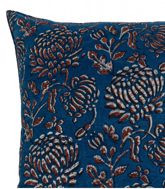 Hand-printed cushion cover in indigo blue coton - Tanna