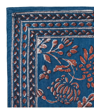 Hand printed cotton scarf in indigo blue cotton