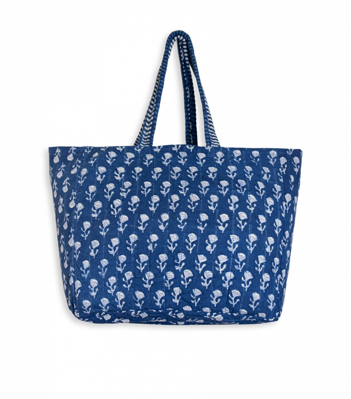 Cabas fleuri 44x37 cm - teinture naturelle bleu indigo