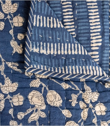 Édredon indien en teinture naturelle 120x200 cm - indigo