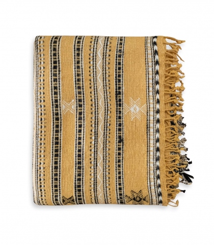 Couverture indienne jaune moutarde - 100x200 cm
