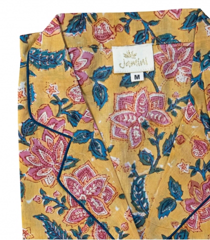 Pyjama fleuri jaune moutarde - taille M Rang