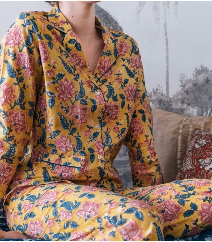 Rang, Pyjama fleuri jaune moutarde - taille M