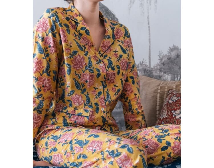 Rang, Pyjama fleuri jaune moutarde - taille M