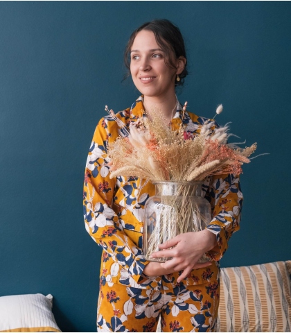 Indian pyjama in yellow mustard cotton - Iris