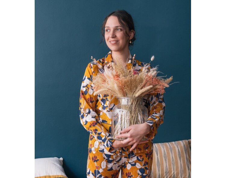 Indian pyjama in yellow mustard cotton - Iris