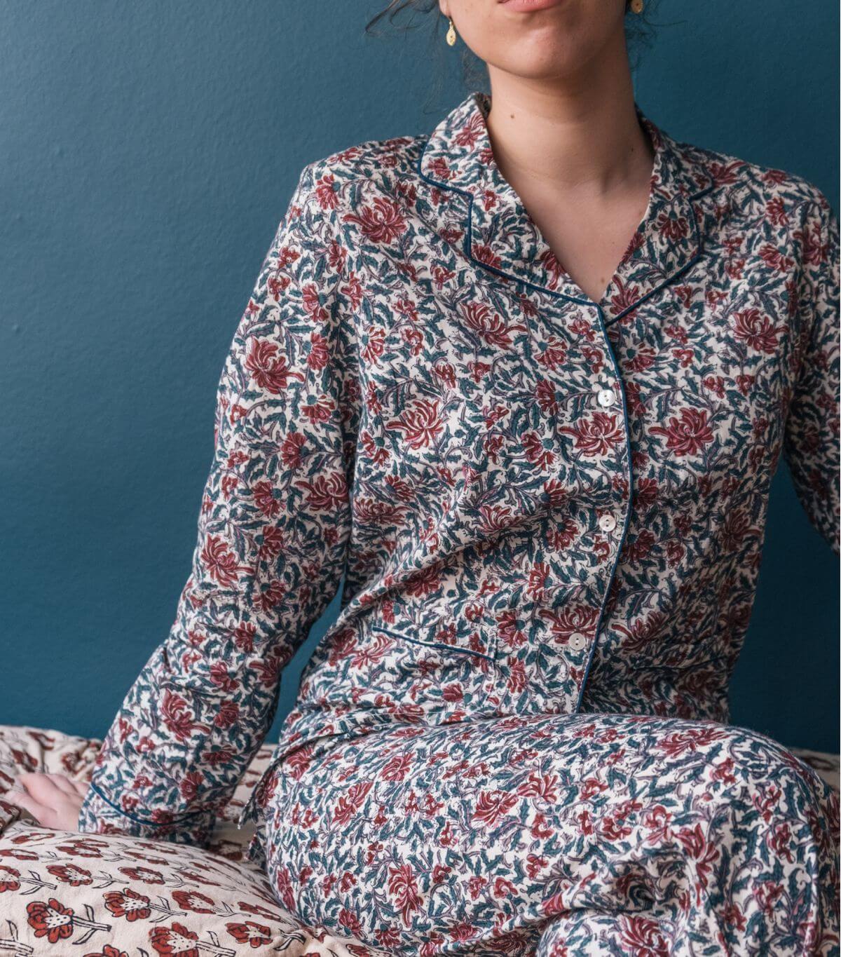 Legacy beheerder Gezicht omhoog Reema - floral pyjama in offwhite cotton size M | Jamini