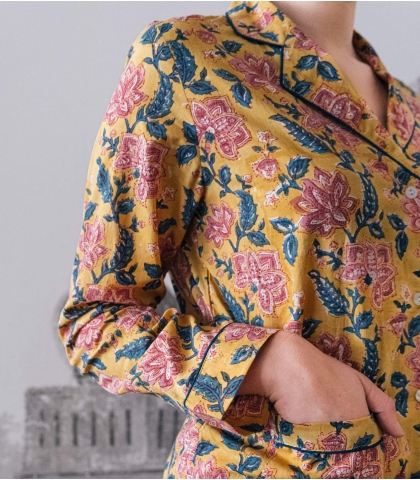 Taille L - pyjama indien jaune moutarde Rang