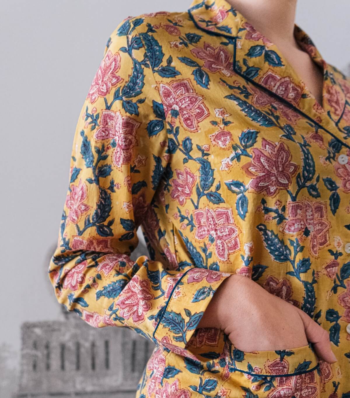 Rang Indian pyjama in mustard yellow cotton - size L